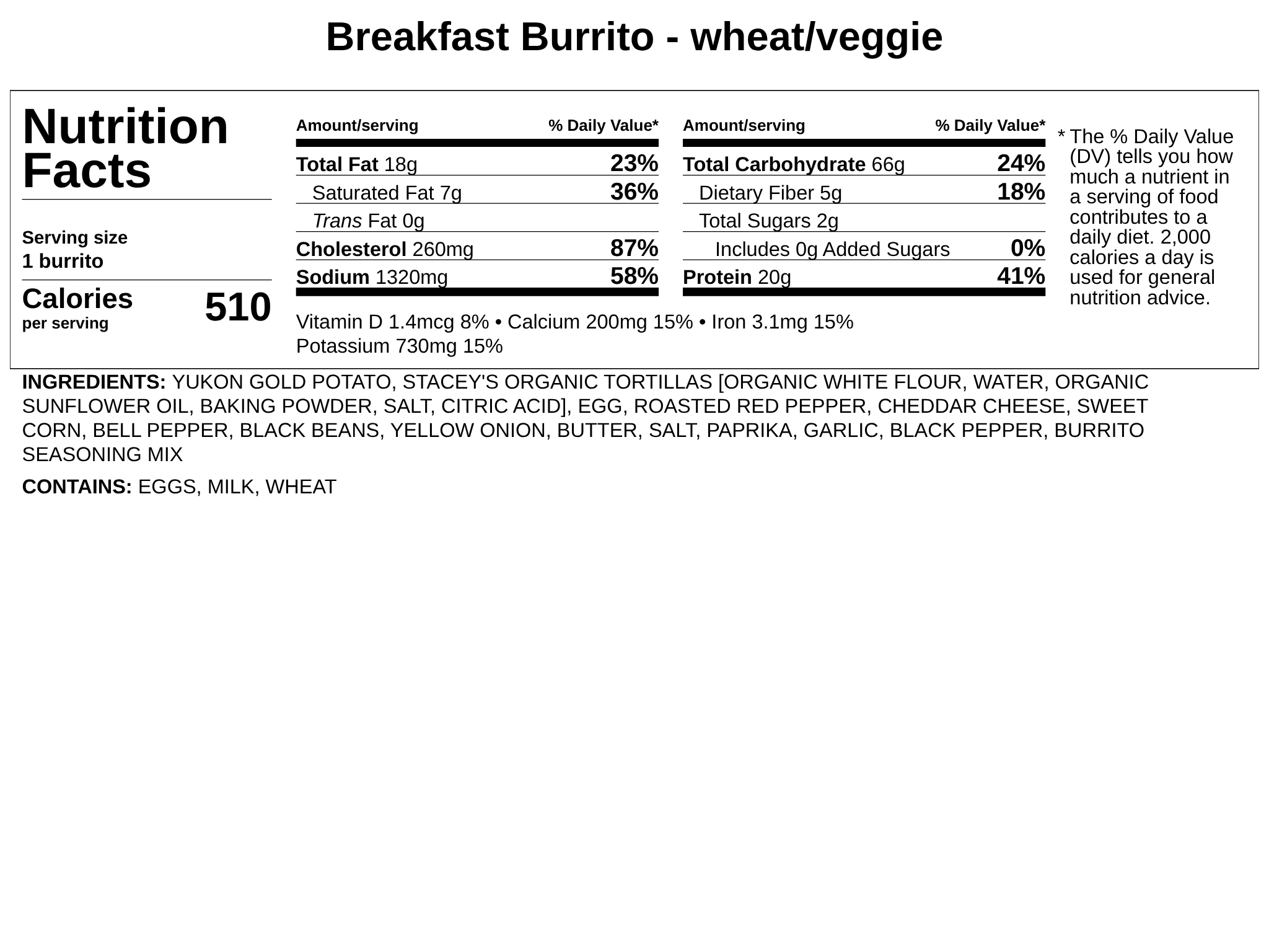 Frozen - Breakfast Burritos - Veggie, WHEAT