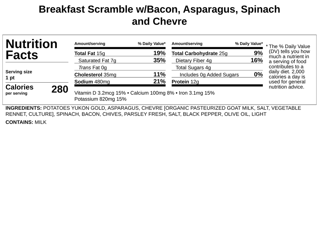 Breakfast Scramble w/Bacon, Asparagus, Spinach, Fresh Herbs &amp; Chevre