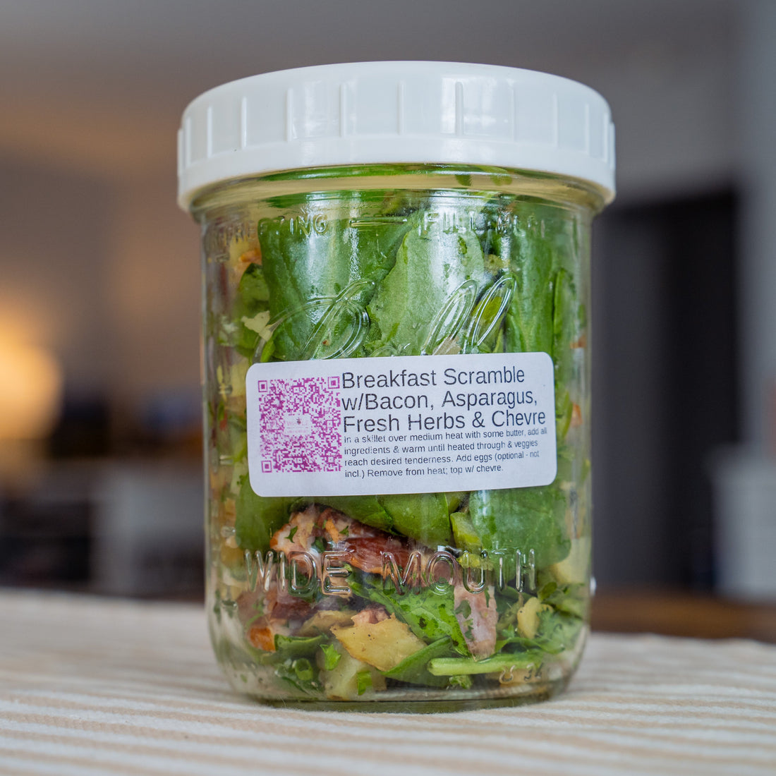 Breakfast Scramble w/Bacon, Asparagus, Spinach, Fresh Herbs & Chevre