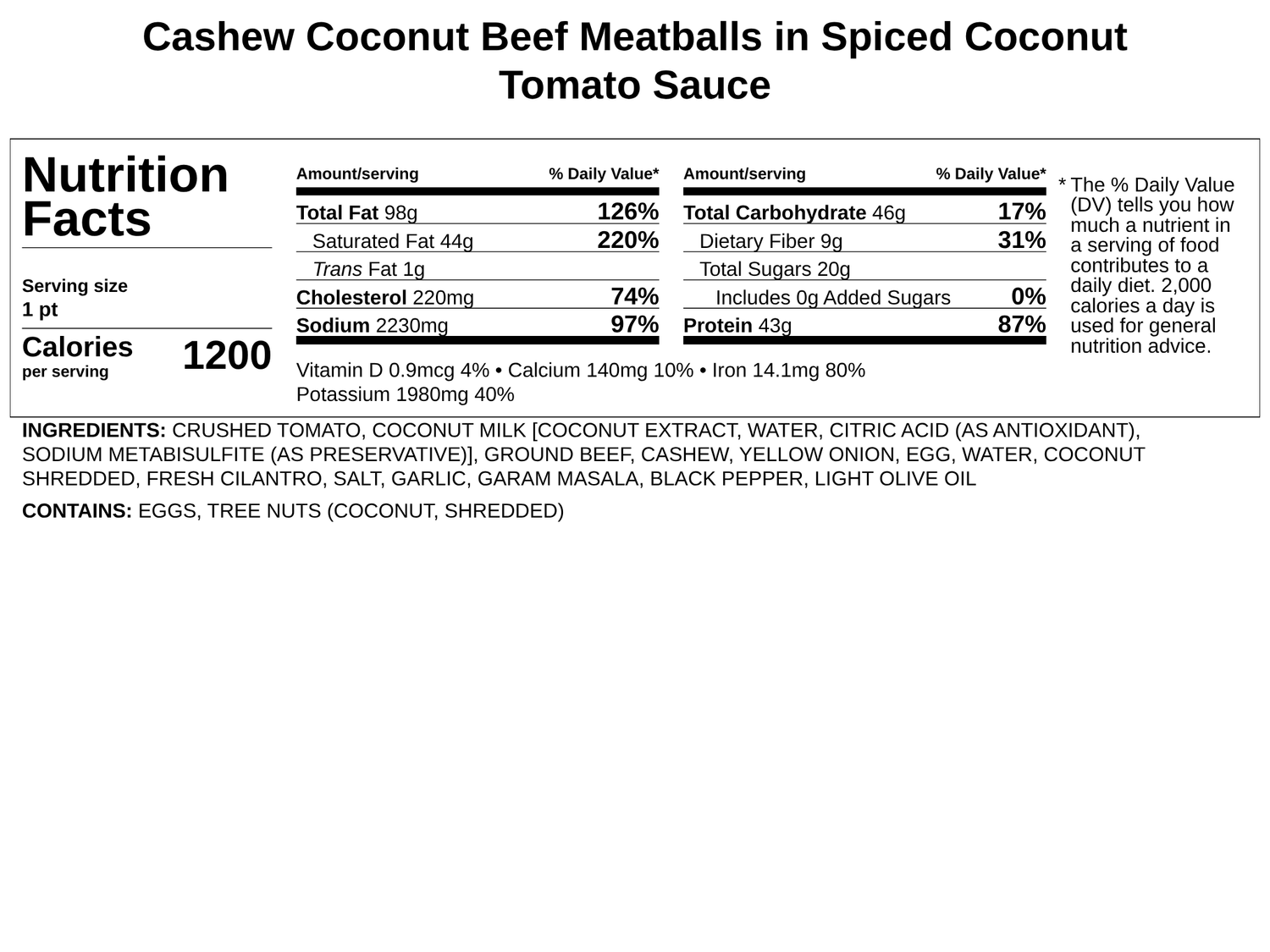 Cashew Coconut Beef Meatballs in Spiced Coconut Tomato Sauce