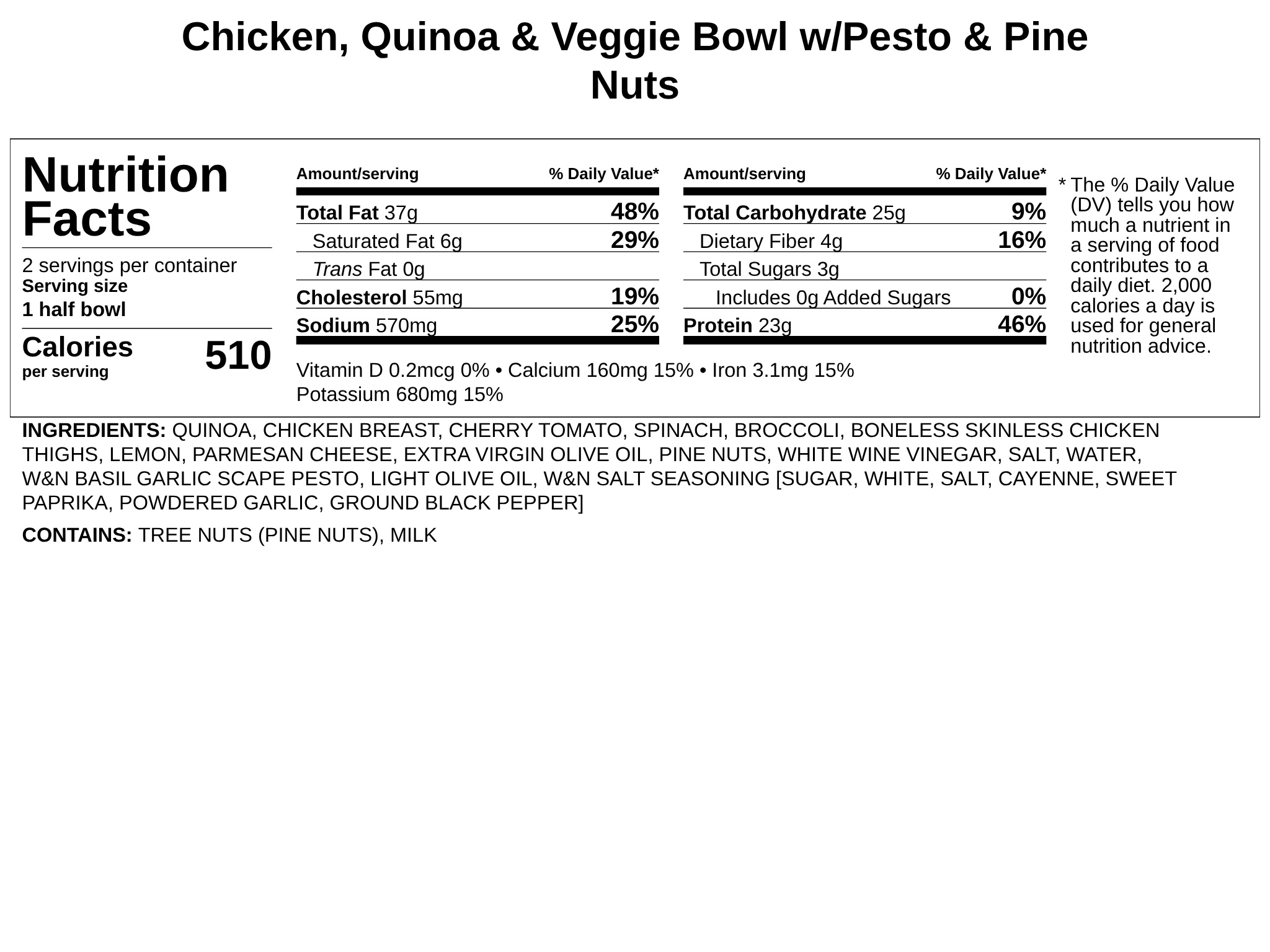 Chicken, Quinoa &amp; Veggie Bowl w/Garlic Scape Pesto &amp; Pine Nuts