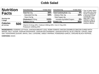 Cobb Salad w/Chicken Breast, Egg &amp; Blue Cheese