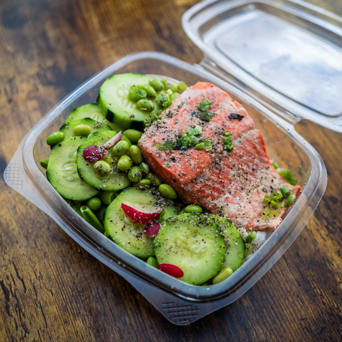 Miso Glazed Salmon, Veggie & Rice Bowl w/Wasabi Vinaigrette