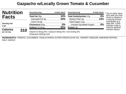 Gazpacho w/Local Tomato &amp; Cucumber