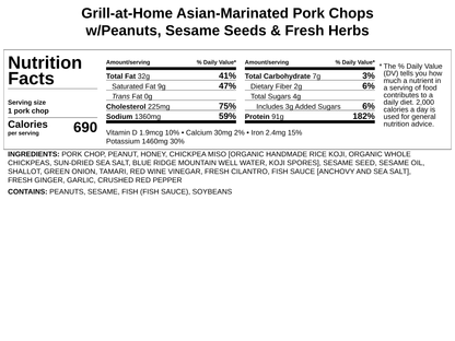 Frozen - Grill/Cook-at-Home - Asian-Marinated Pork Chops w/Peanuts, Sesame Seeds &amp; Fresh Herbs* - 2 bone-in pork chops