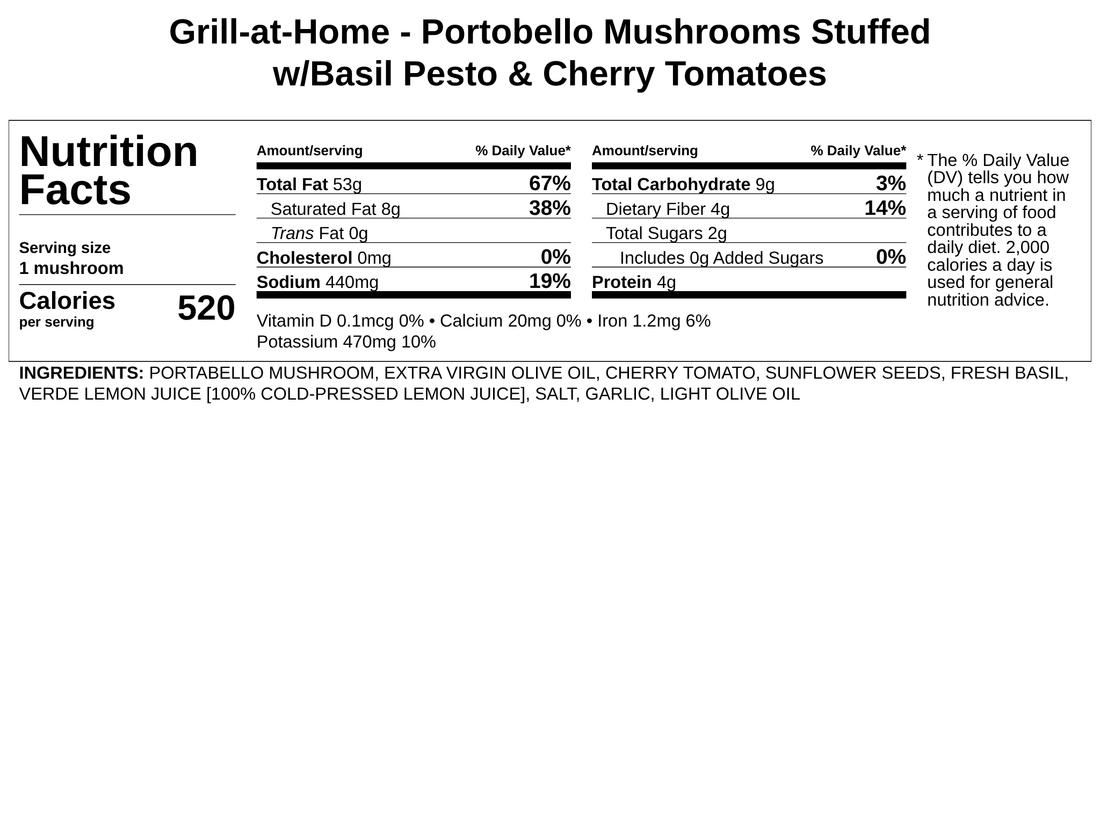 Grill-at-Home - Portobello Mushrooms Stuffed w/Basil Pesto &amp; Cherry Tomatoes