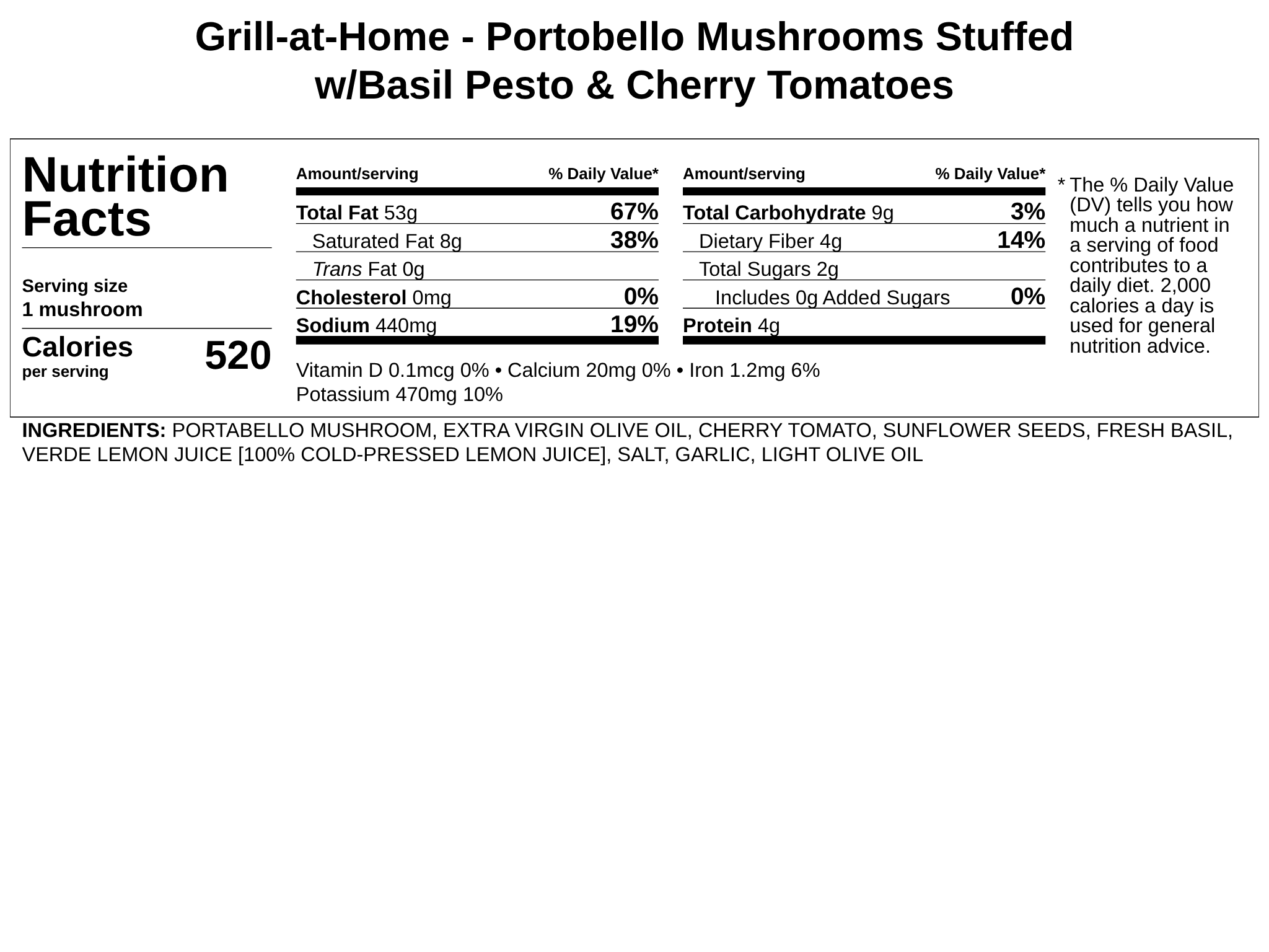 Grill-at-Home - Portobello Mushrooms Stuffed w/Basil Pesto &amp; Cherry Tomatoes