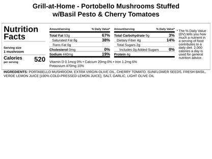 Grill-at-Home - Portobello Mushrooms Stuffed w/Basil Pesto &amp; Cherry Tomatoes