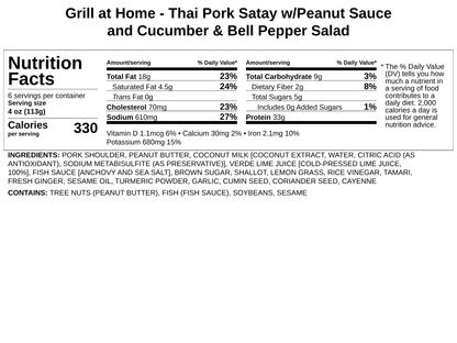 Grill at Home - Thai Pork Satay w/Peanut Sauce and Cucumber &amp; Bell Pepper Salad*- Serves 4-6
