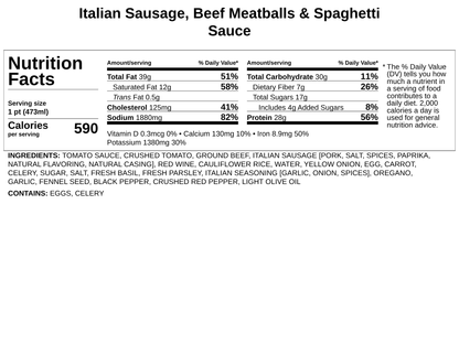 Frozen - Italian Sausage, Beef Meatballs and Spaghetti Sauce