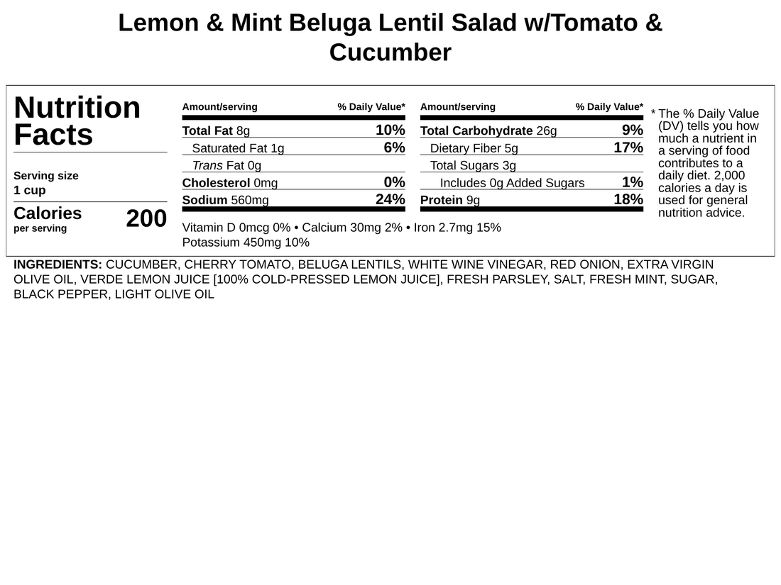Lemon &amp; Mint Beluga Lentil Salad w/Tomato &amp; Cucumber