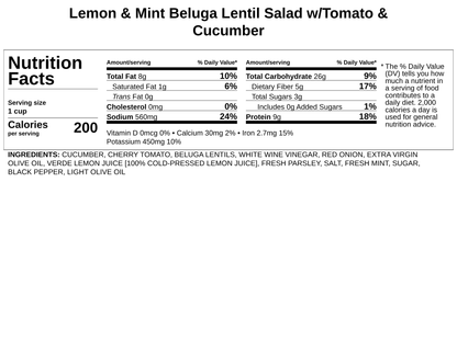 Lemon &amp; Mint Beluga Lentil Salad w/Tomato &amp; Cucumber