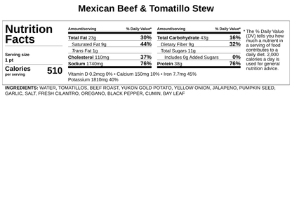 Frozen - Mexican Beef &amp; Tomatillo Stew