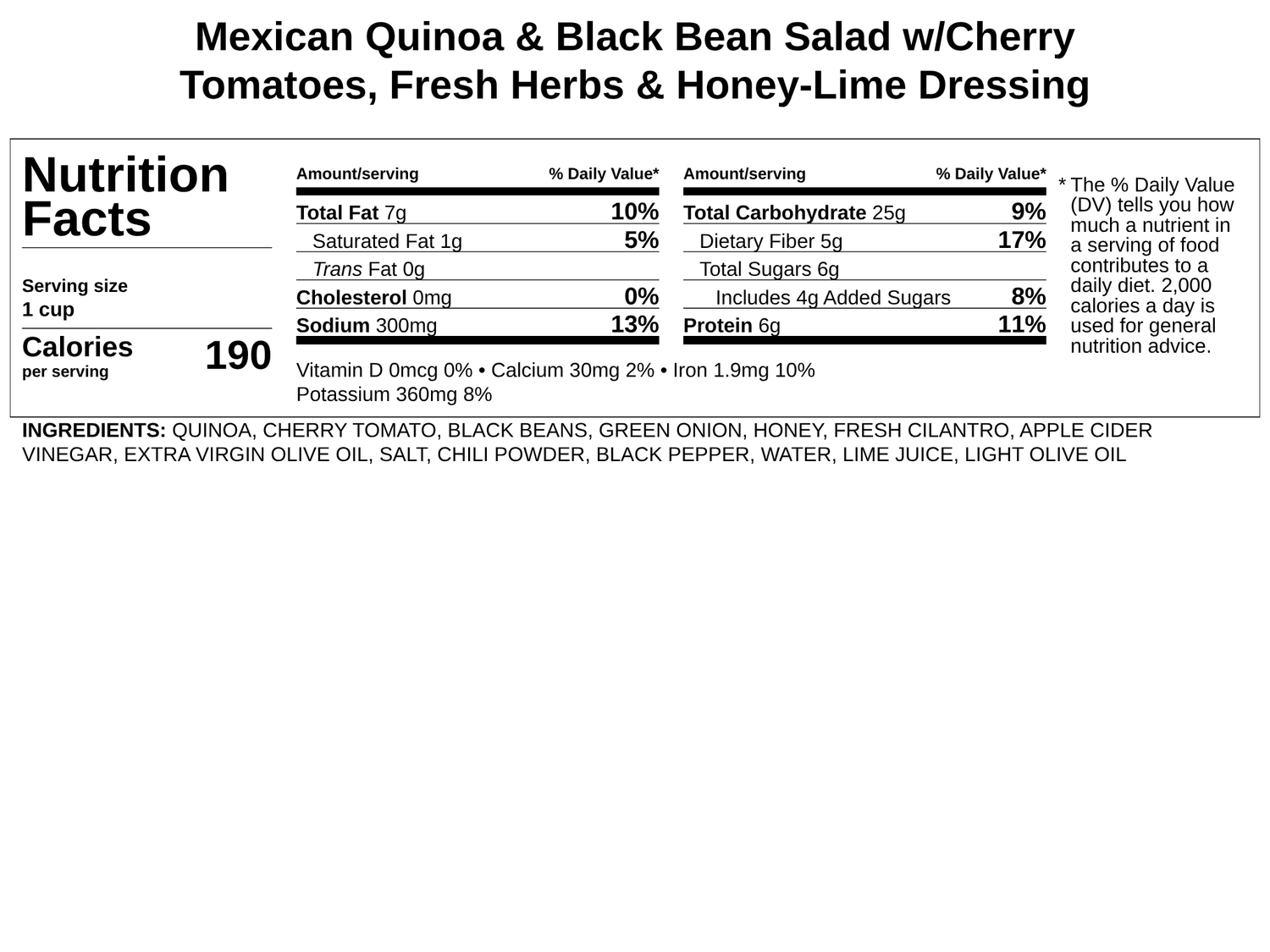 Mexican Quinoa &amp; Black Bean Salad w/Tomatoes, Fresh Herbs &amp; Honey-Lime Dressing