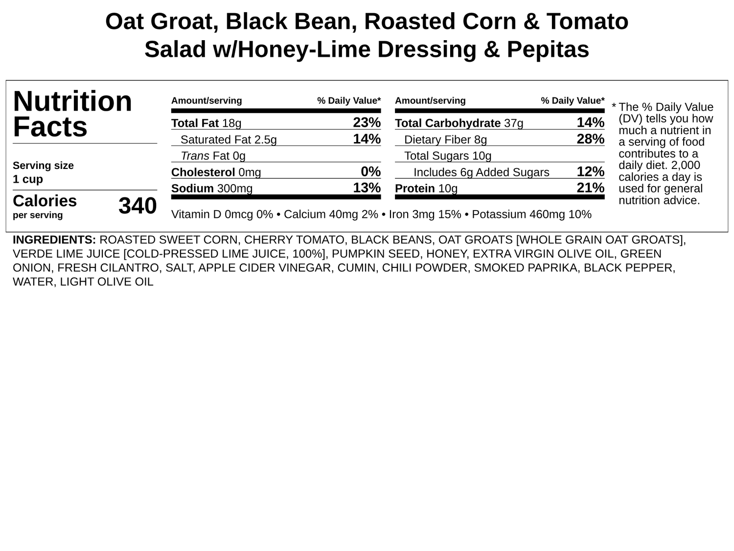Oat Groat, Black Bean, Roasted Corn &amp; Tomato Salad &amp; Pepitas