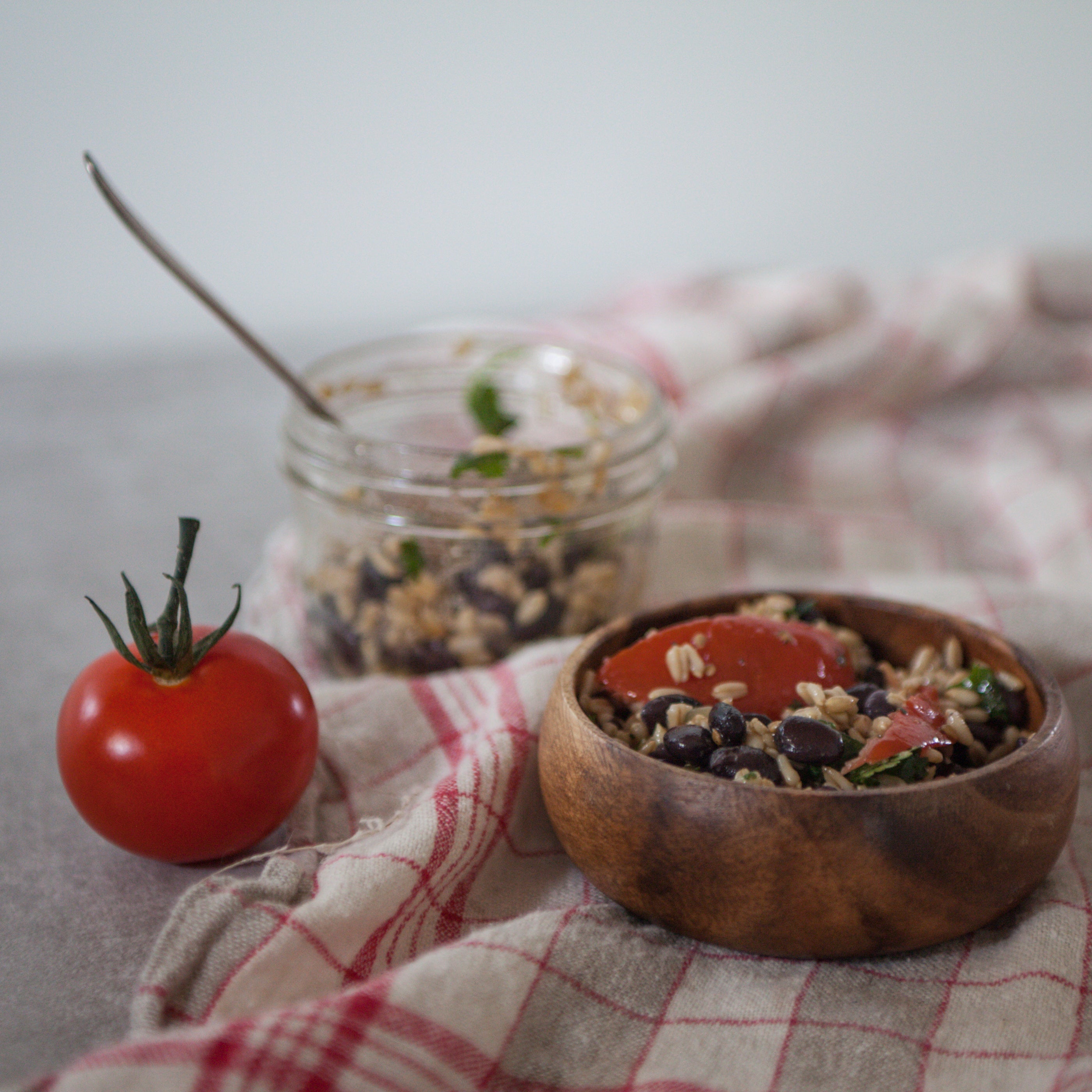 Mexican Quinoa &amp; Black Bean Salad w/Cherry Tomatoes, Fresh Herbs &amp; Honey-Lime Dressing