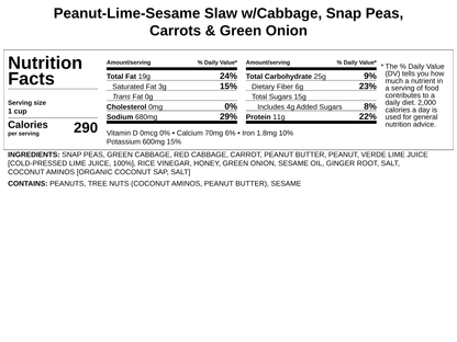 Peanut-Lime-Sesame Slaw w/Cabbage, Snap Peas, Carrots &amp; Green Onion