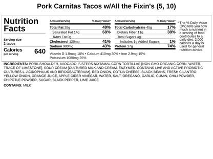 Pork Carnitas Tacos w/All the Fixin&