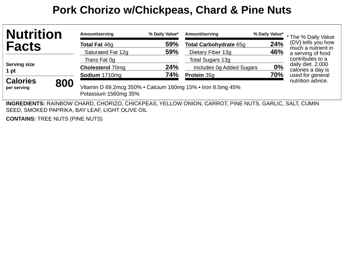 Pork Chorizo w/Chickpeas, Chard &amp; Pine Nuts