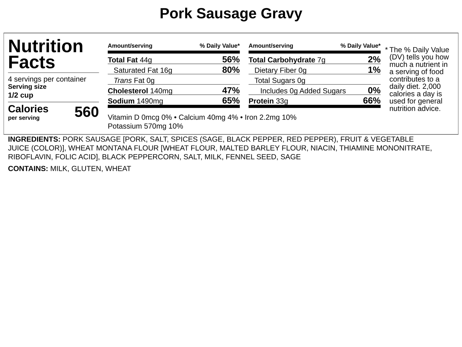 Frozen - MT Pork Sausage Gravy - WHEAT
