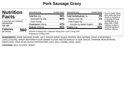 Frozen - MT Pork Sausage Gravy - WHEAT