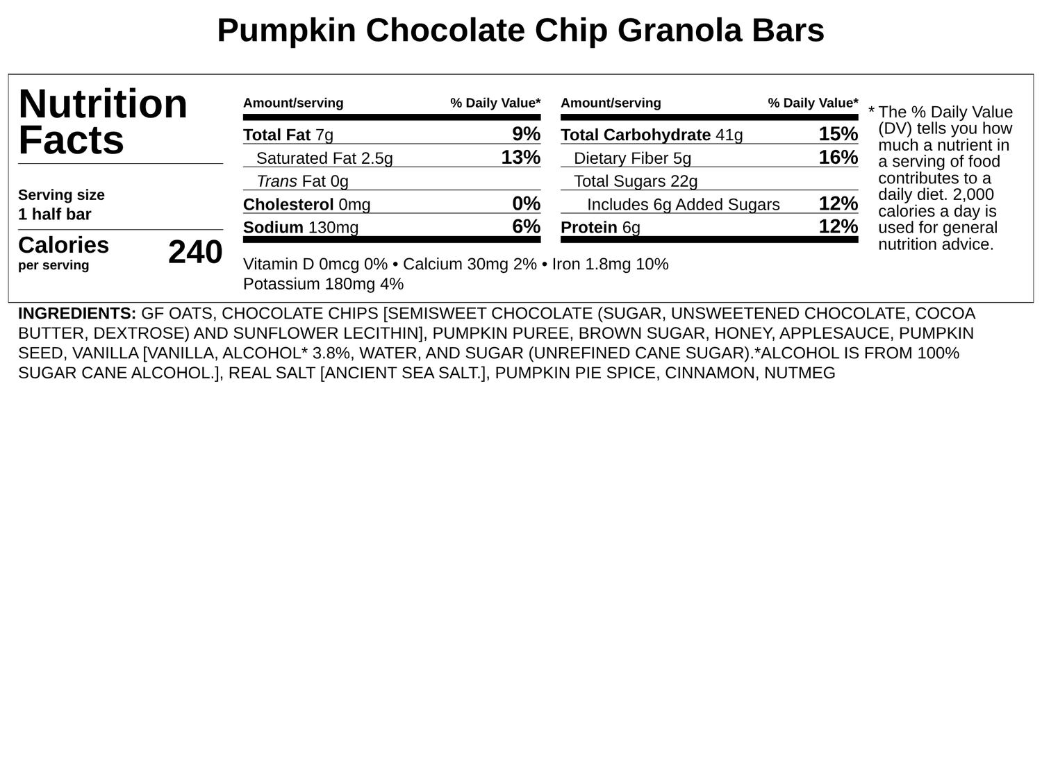 Frozen - Pumpkin Chocolate Chip Granola Bars