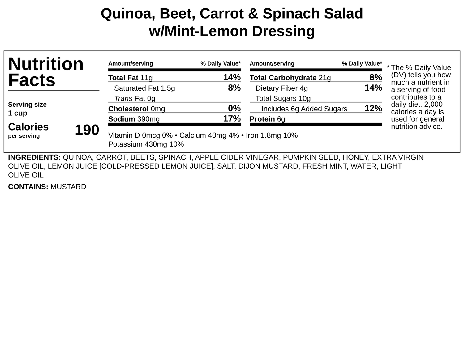 Quinoa, Beet, Carrot &amp; Spinach Salad w/Mint-Lemon Dressing