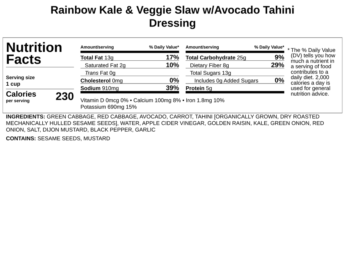 Rainbow Kale &amp; Veggie Slaw w/Avocado Tahini Dressing