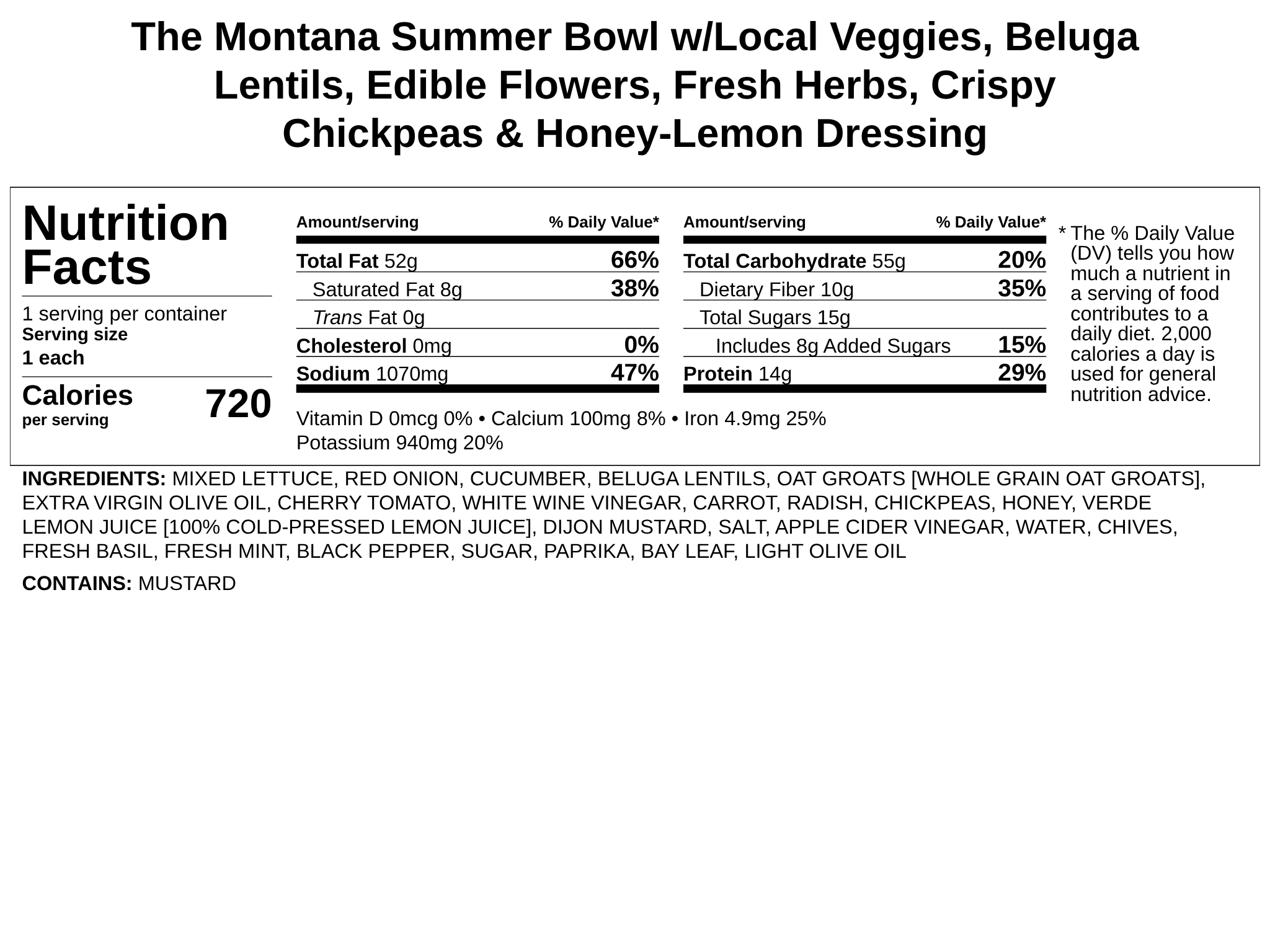 The Montana Summer Bowl w/Local Veggies, Beluga Lentils, Edible Flowers, Fresh Herbs, Crispy Chickpeas &amp; Honey-Lemon Dressing