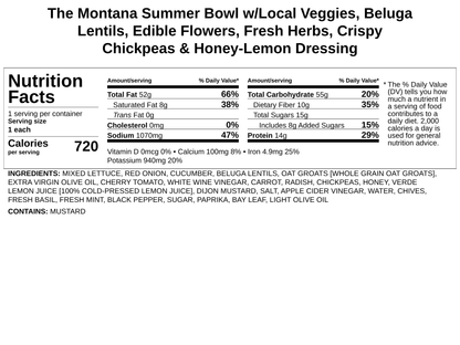 The Montana Summer Bowl w/Local Veggies, Beluga Lentils, Edible Flowers, Fresh Herbs, Crispy Chickpeas &amp; Honey-Lemon Dressing