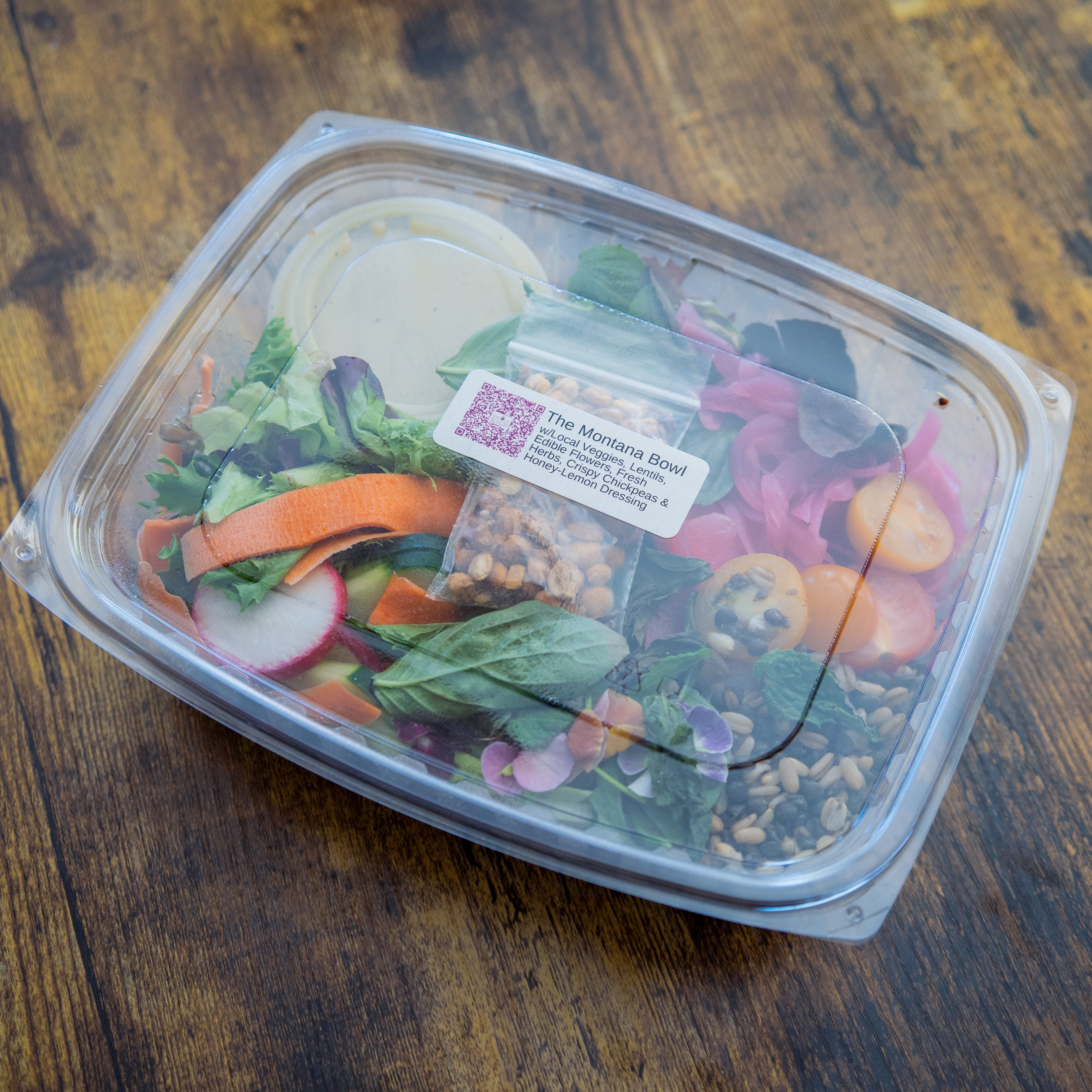 The Montana Summer Bowl w/Local Veggies, Beluga Lentils, Edible Flowers, Fresh Herbs, Crispy Chickpeas &amp; Honey-Lemon Dressing