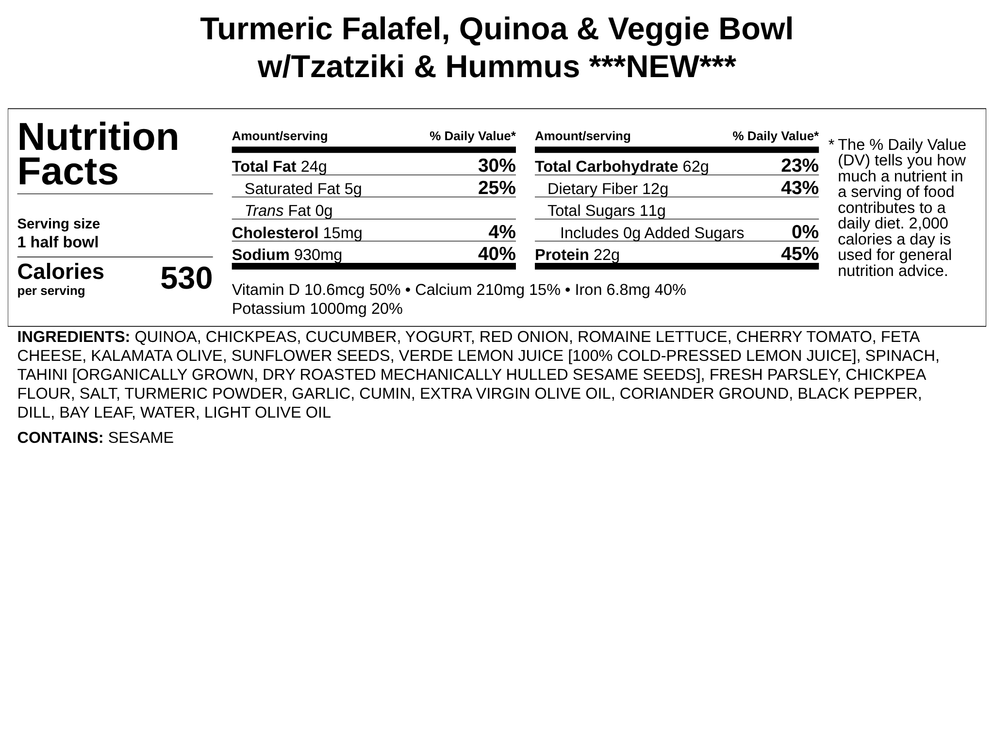 Turmeric Falafel, Quinoa &amp; Veggie Bowl w/Tzatziki Sauce &amp; Lemon-Garlic Hummus