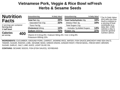 Vietnamese Pork, Veggie &amp; Rice Bowl w/Fresh Herbs &amp; Sesame Seeds