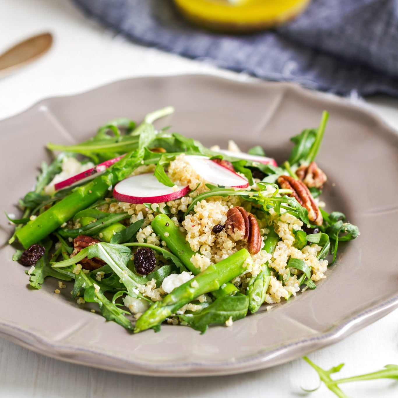 Spring Quinoa Salad w/Asparagus, Cucumber, Spinach, Fresh Herbs &amp; Lemon Dressing