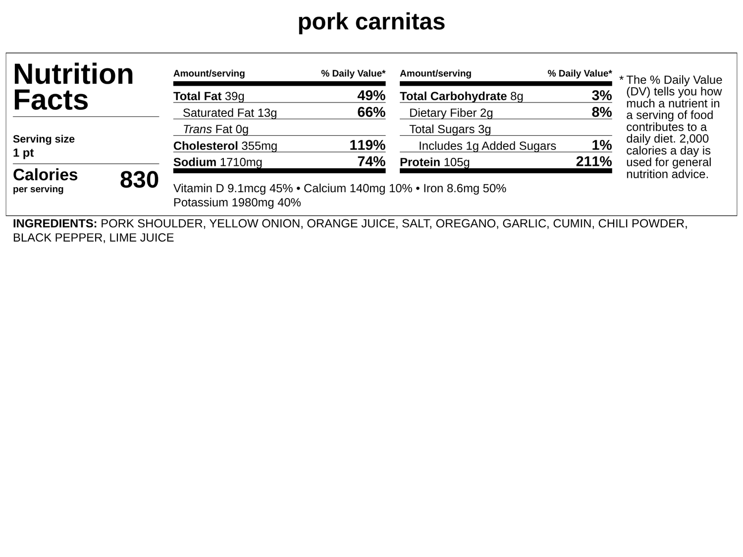 Frozen - Carnitas Pork for Tacos