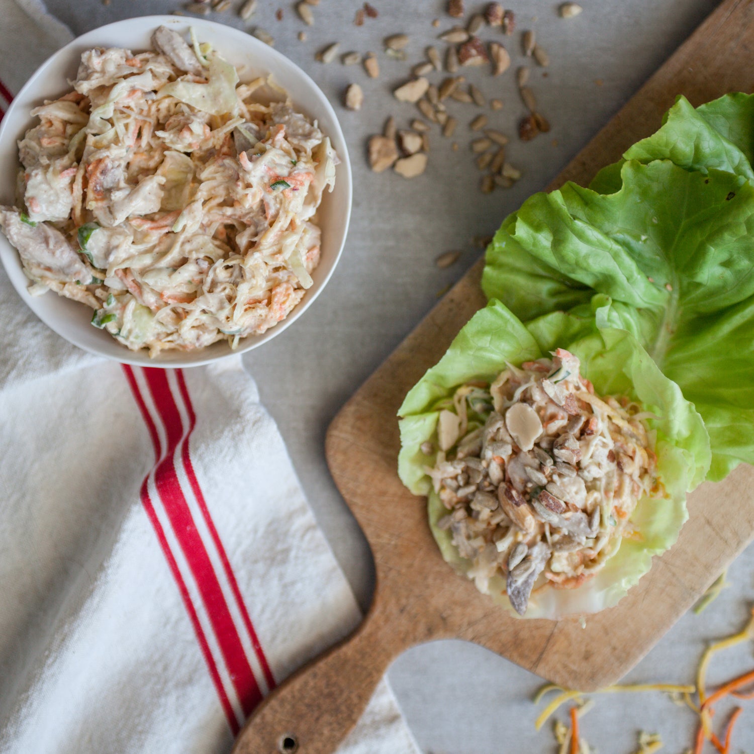 Miso Chicken &amp; Slaw Lettuce Wraps w/Crunchy Nut &amp; Seed Topping