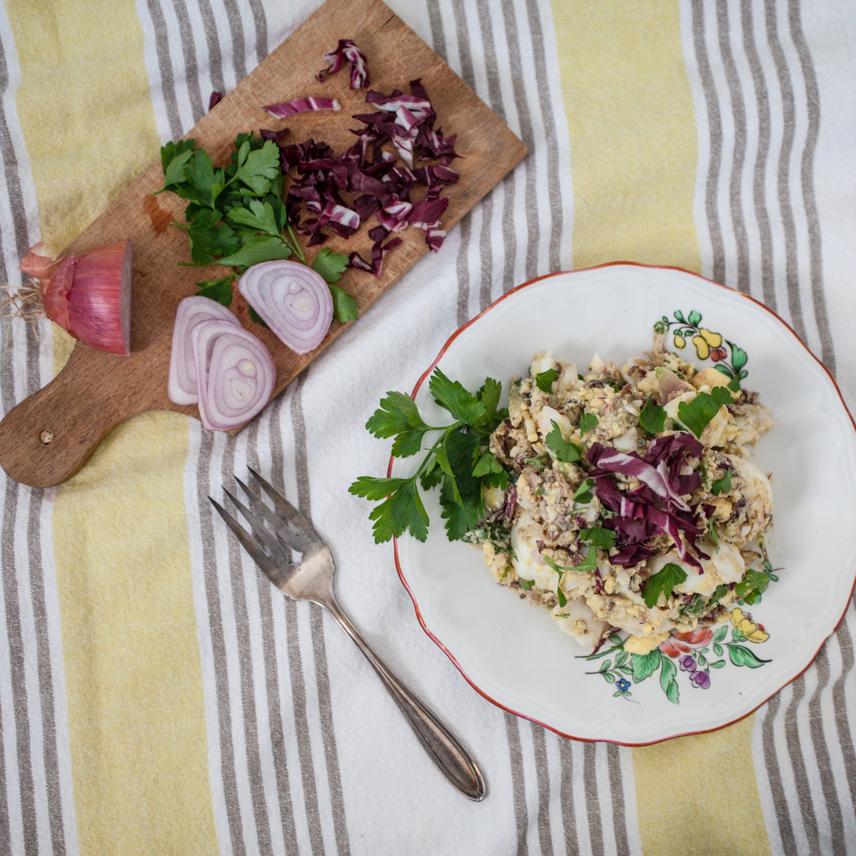 Mayo-Free Egg Salad w/Radicchio &amp; Fresh Herbs