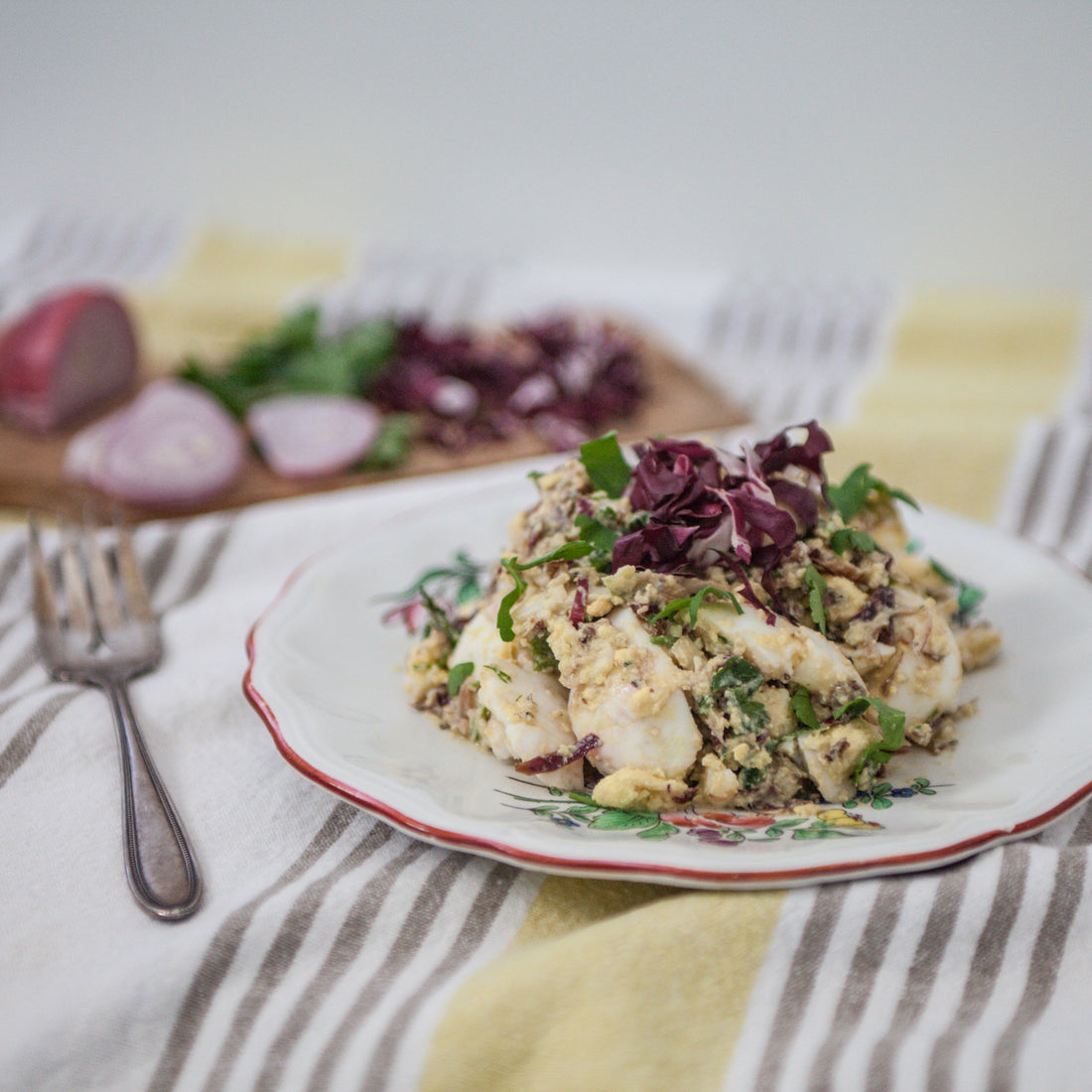 Mayo-Free Egg Salad w/Radicchio &amp; Fresh Herbs
