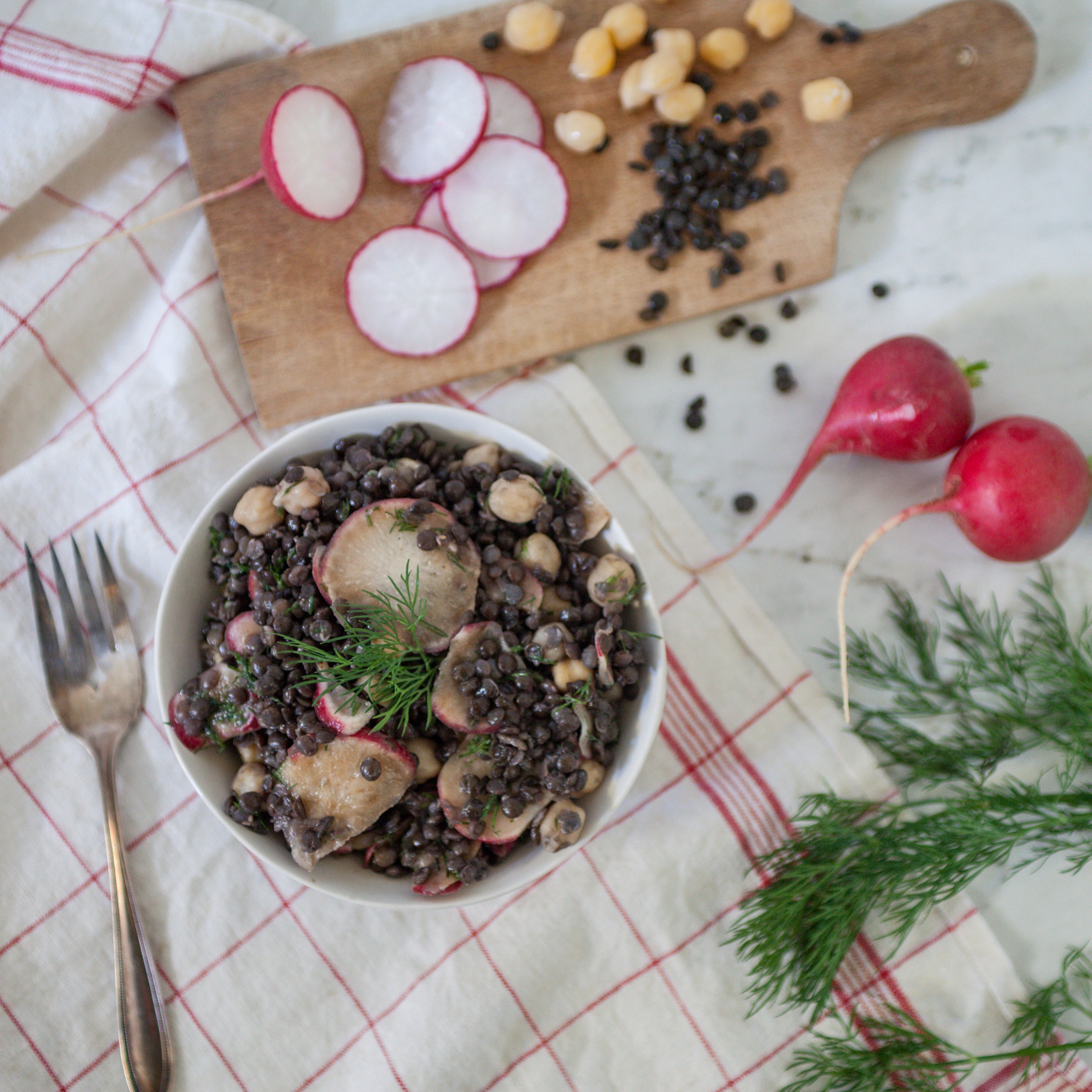 Lemony Lentil &amp; Chickpea Salad w/Radish &amp; Fresh Herbs