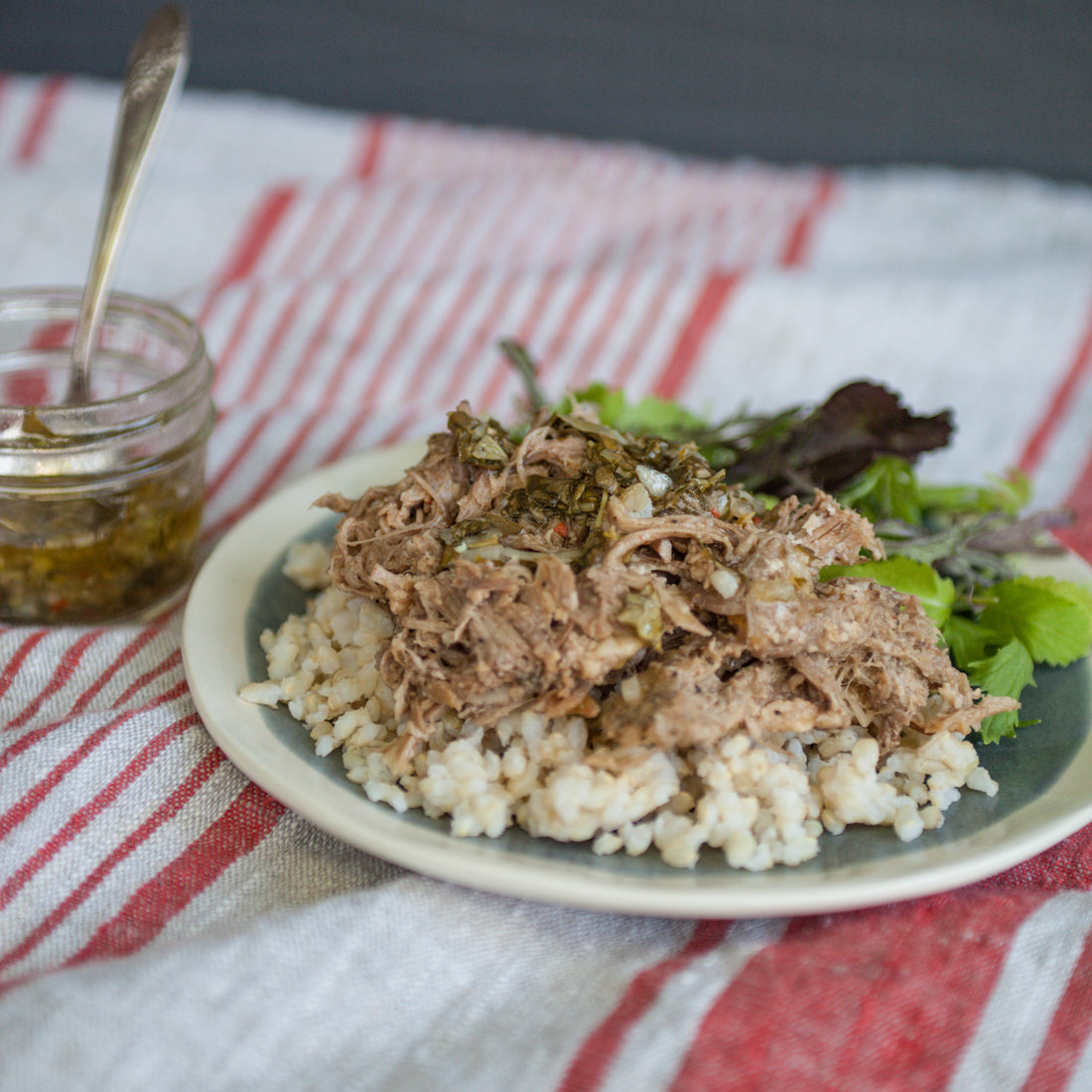 Slow Cooked Pork Shoulder w/Lemon-Basil Sauce