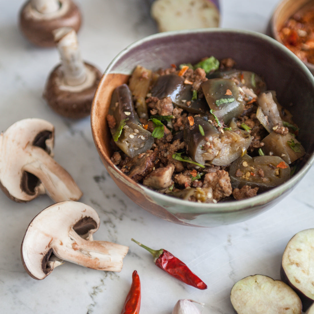 Asian Pork, Eggplant &amp; Mushroom Saute