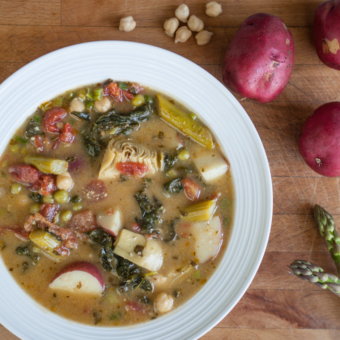 Spring Veggie Minestrone Soup w/Basil Pesto