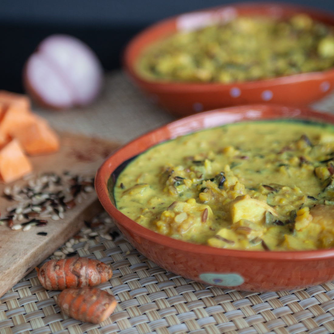 Creamy Coconut Wild Rice Soup w/Roasted Sweet Potato