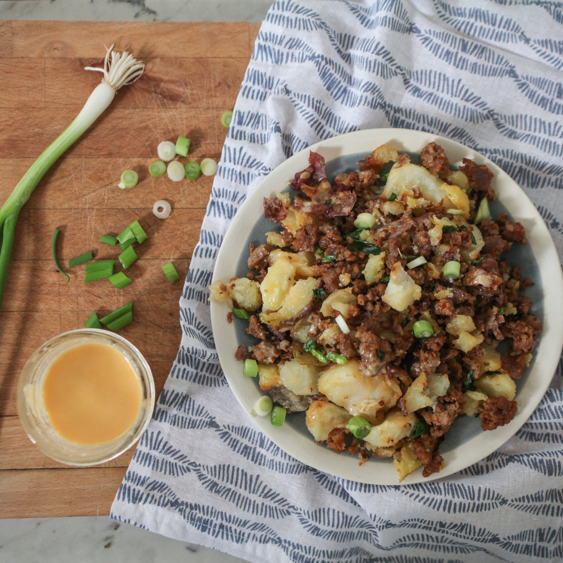 Chorizo w/Smashed Potatoes, Garlic Aioli &amp; Scallions