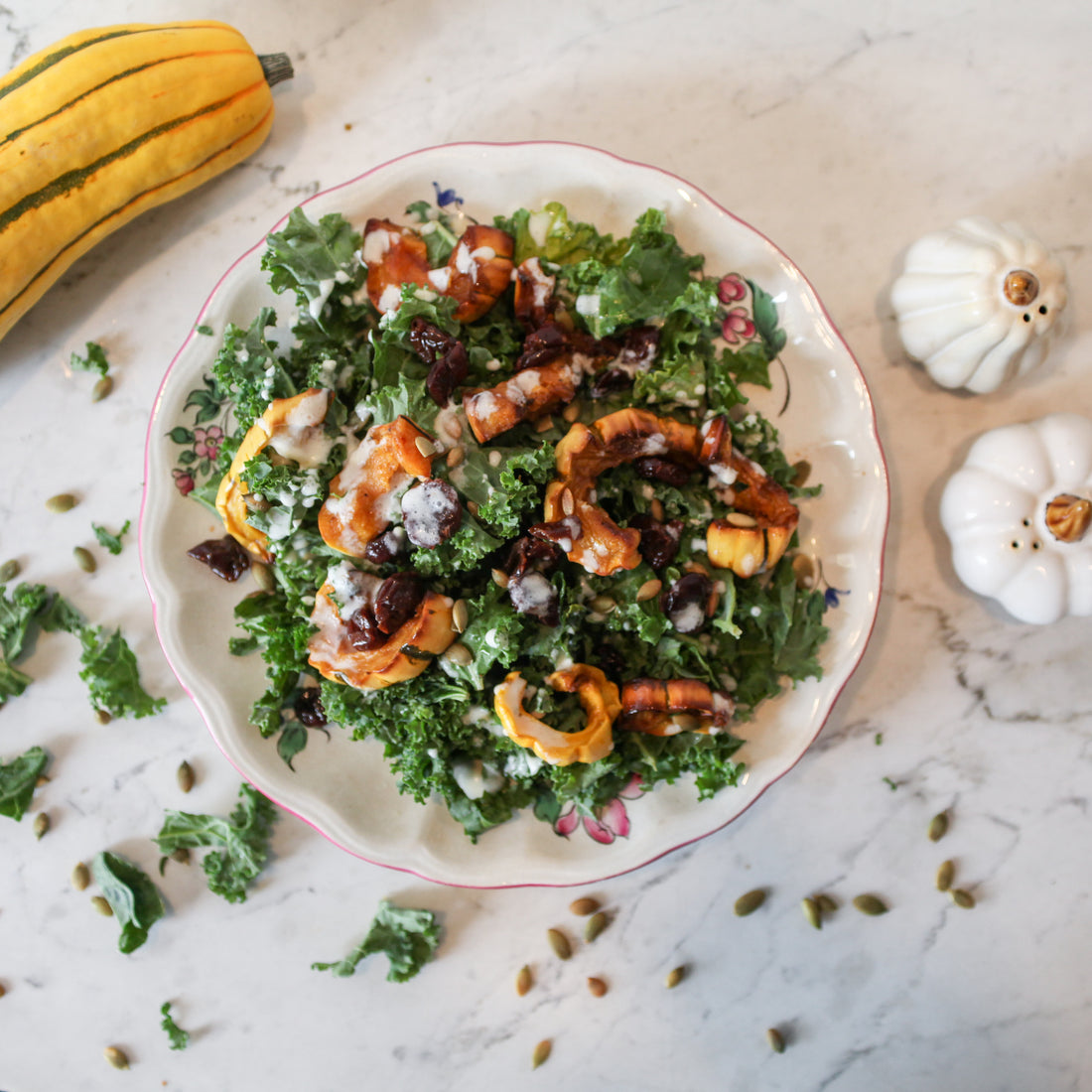 Baby Spinach Salad w/Poppy Seed-Crusted Delicata Squash, Pomegranate, Feta Cheese & Balsamic Dressing