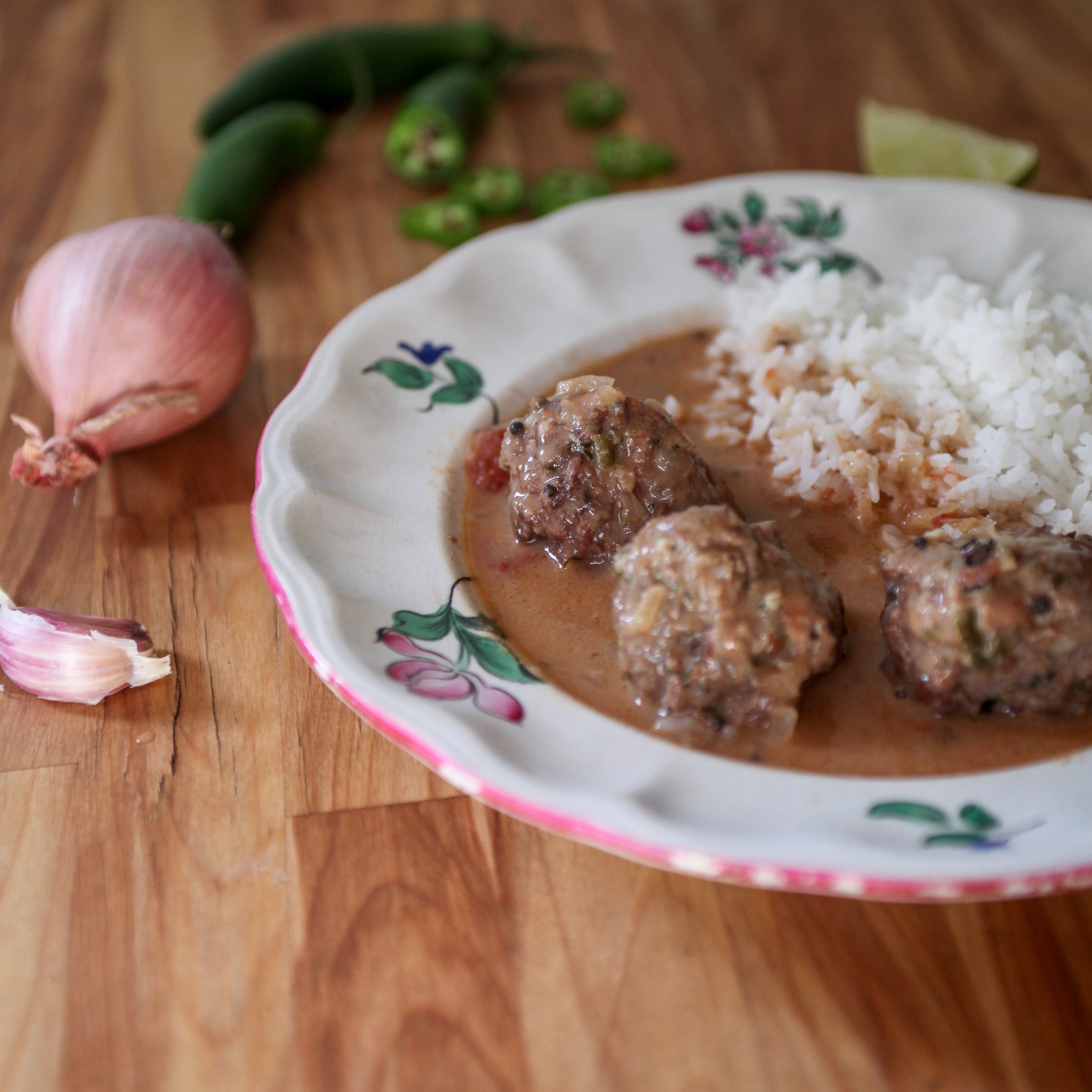 Cashew Coconut Beef Meatballs in Spiced Coconut Tomato Sauce