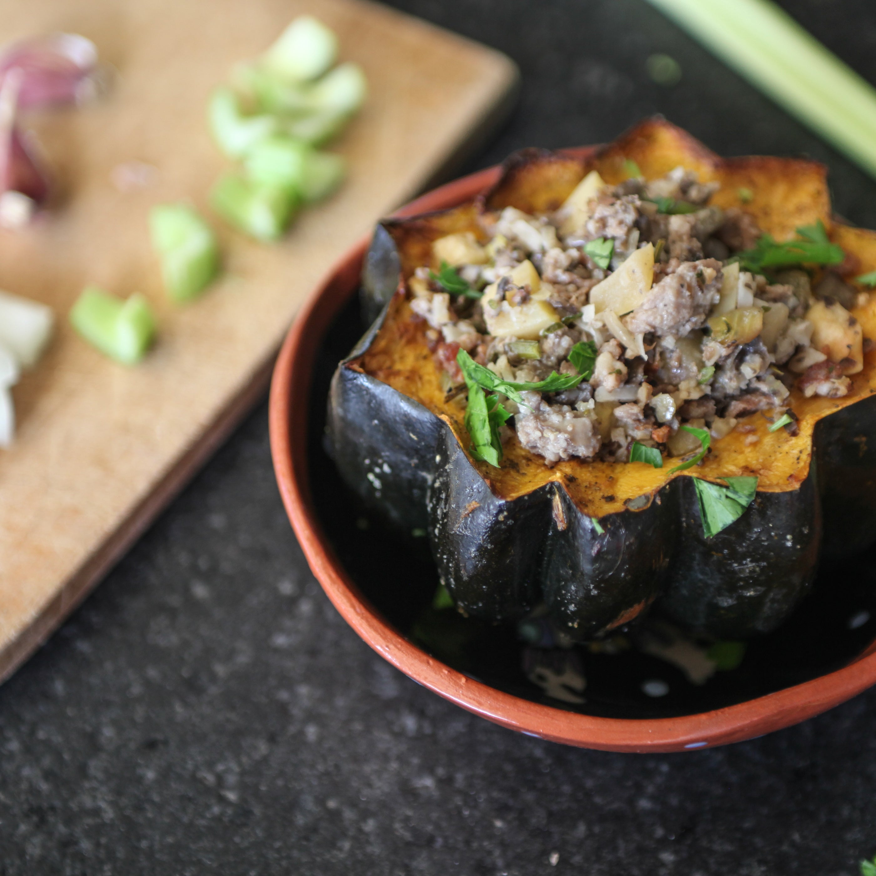Pork, Mushroom &amp; Apple Stuffed Acorn Squash